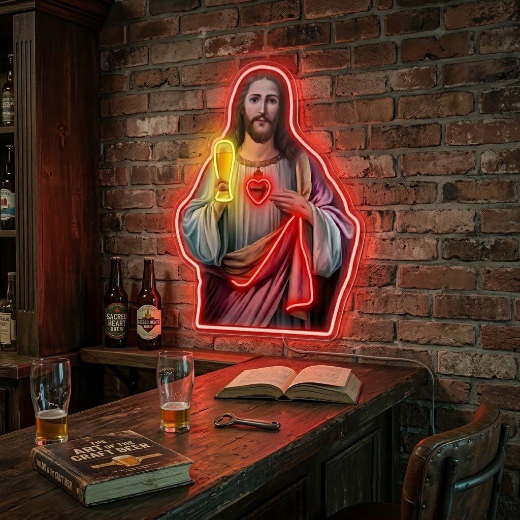 ShineNeon™ Holy Jesus Holding Beer Glass Neon Sign USB Power - Shineneon