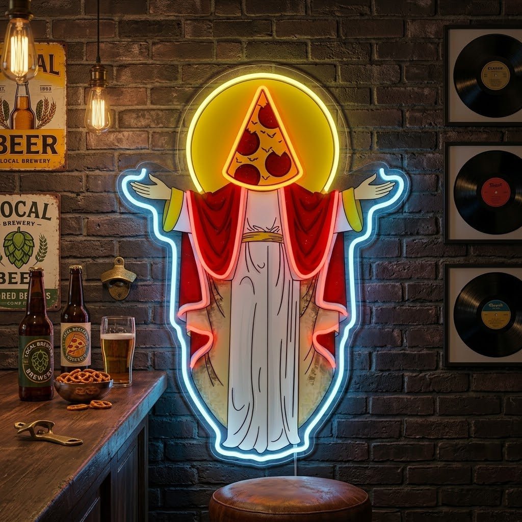 ShineNeon™ Holy Pizza Slice Head Divine Neon Sign USB Power - Shineneon