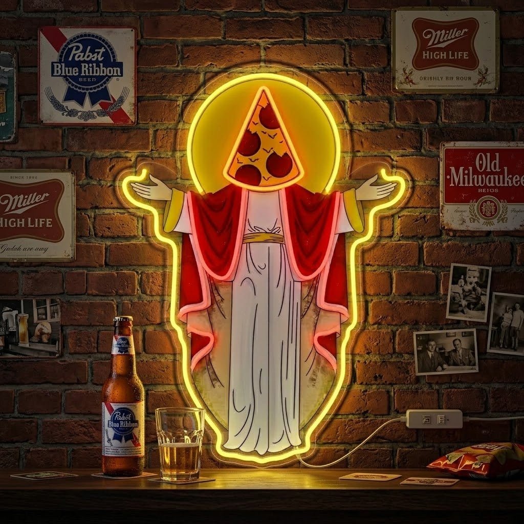 ShineNeon™ Holy Pizza Slice Head Divine Neon Sign USB Power - Shineneon
