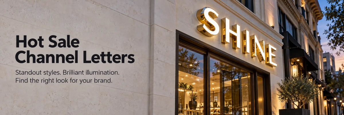 Popular illuminated SHINE channel letters installed above an upscale storefront at dusk.