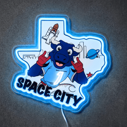 ShineNeon™ Houston Space City Texas Bull LED Neon Sign Multi - Color Sport Cave Vibe USB Power - Shineneon