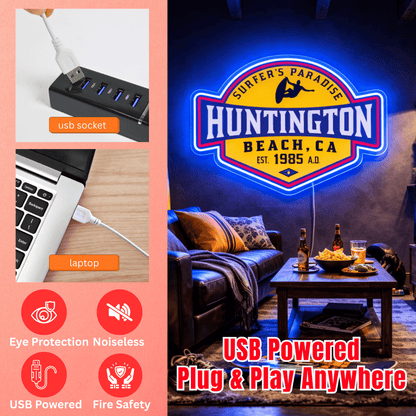 ShineNeon™ Huntington Beach CA Surfers Paradise LED Neon Sign - Retro Wall Decor USB Powered - Shineneon