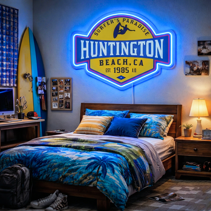 ShineNeon™ Huntington Beach CA Surfers Paradise LED Neon Sign - Retro Wall Decor USB Powered - Shineneon