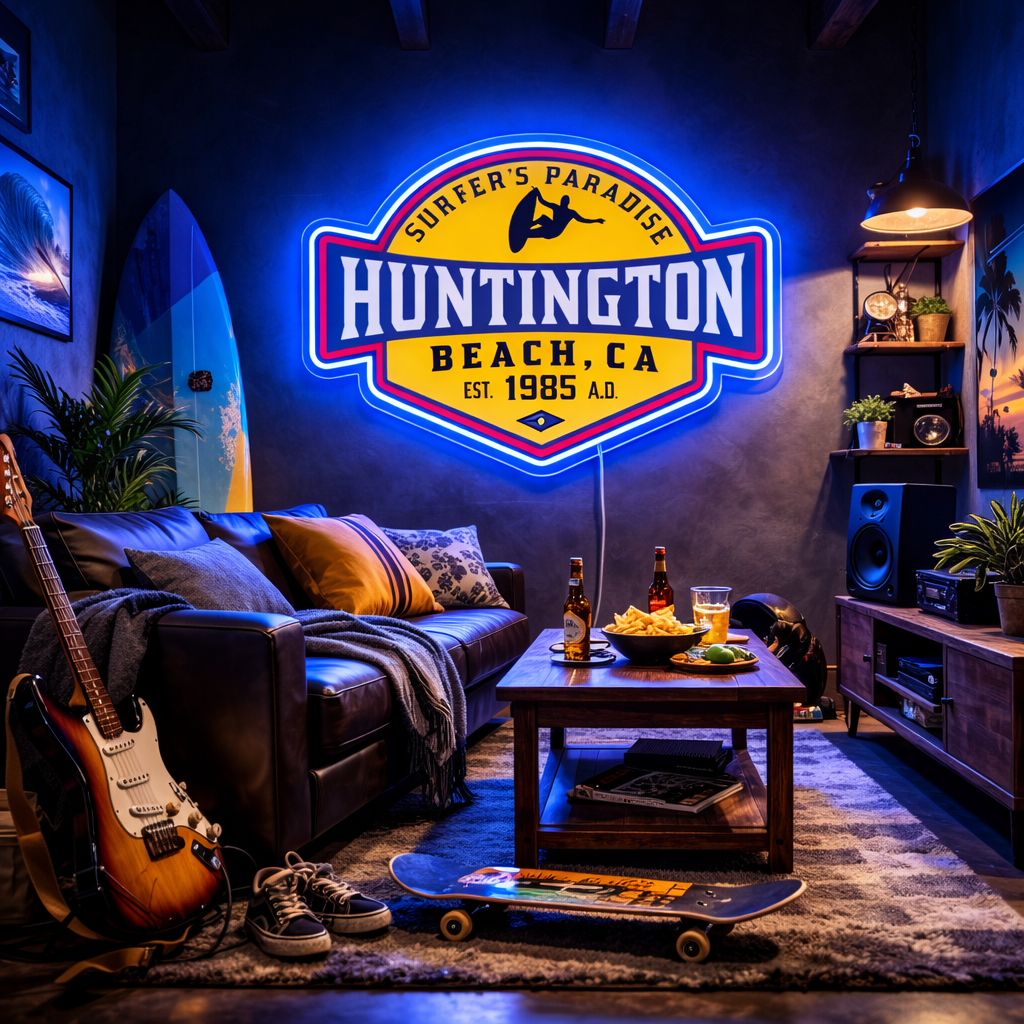 ShineNeon™ Huntington Beach CA Surfers Paradise LED Neon Sign - Retro Wall Decor USB Powered - Shineneon