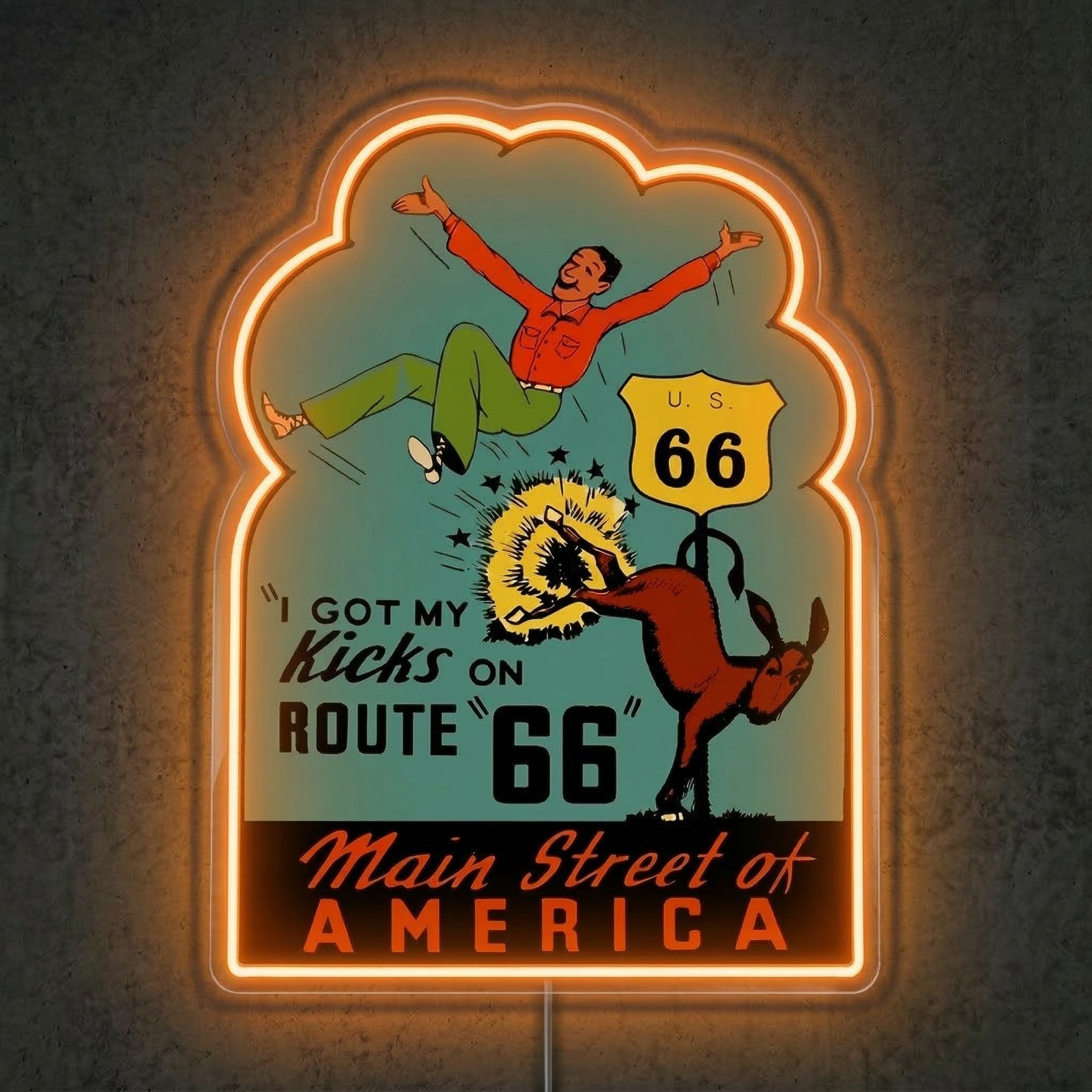 ShineNeon™ I Got My Kicks on Route 66 LED Neon Sign Vintage Garage & Man Cave Decor USB Power - Shineneon