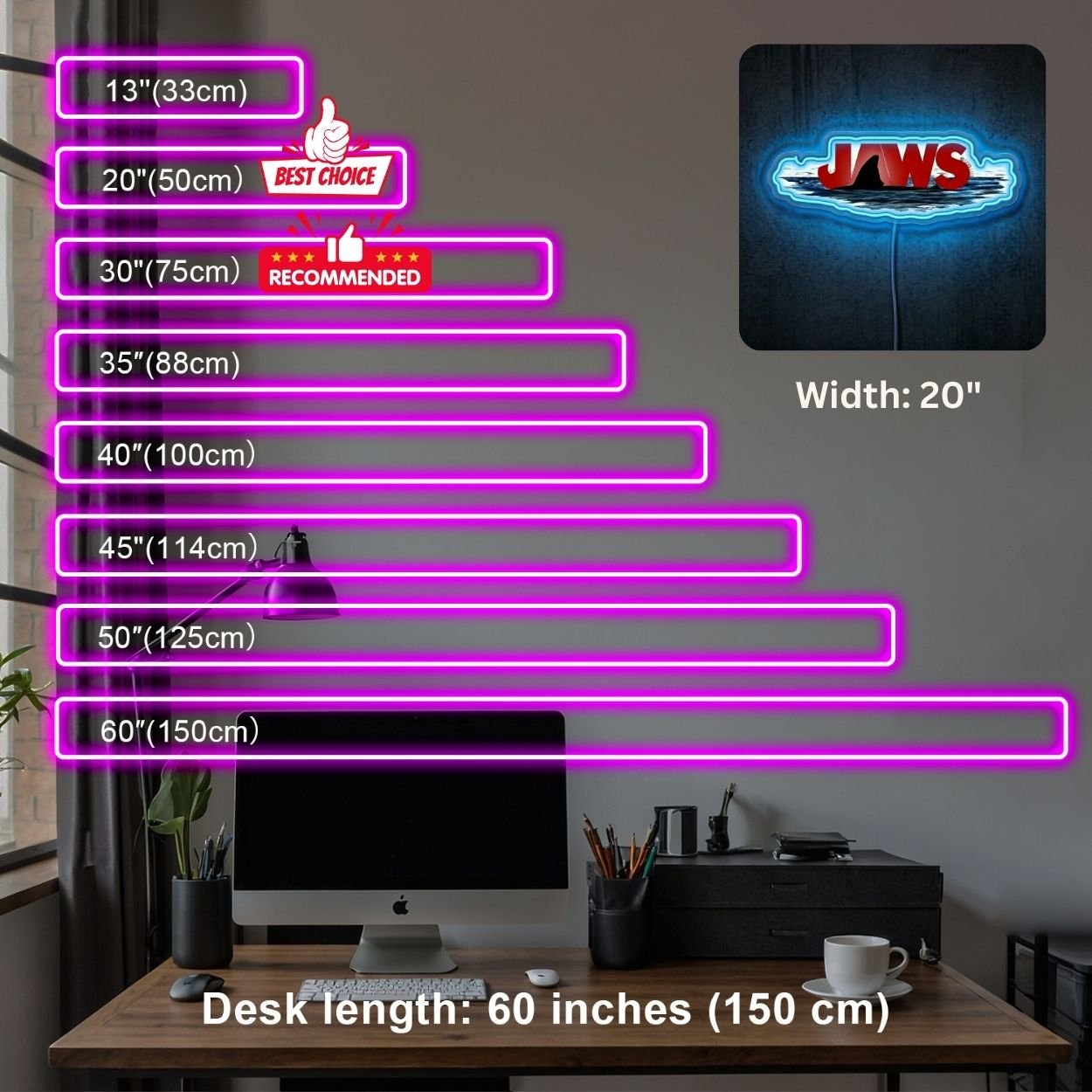 ShineNeon™ JAWS Movie Poster Neon Sign Shark Fin Cinematic Wall Art Decor USB Power Neon Sign - Shineneon