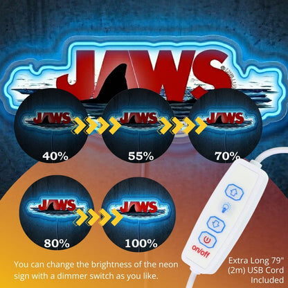 ShineNeon™ JAWS Movie Poster Neon Sign Shark Fin Cinematic Wall Art Decor USB Power Neon Sign - Shineneon