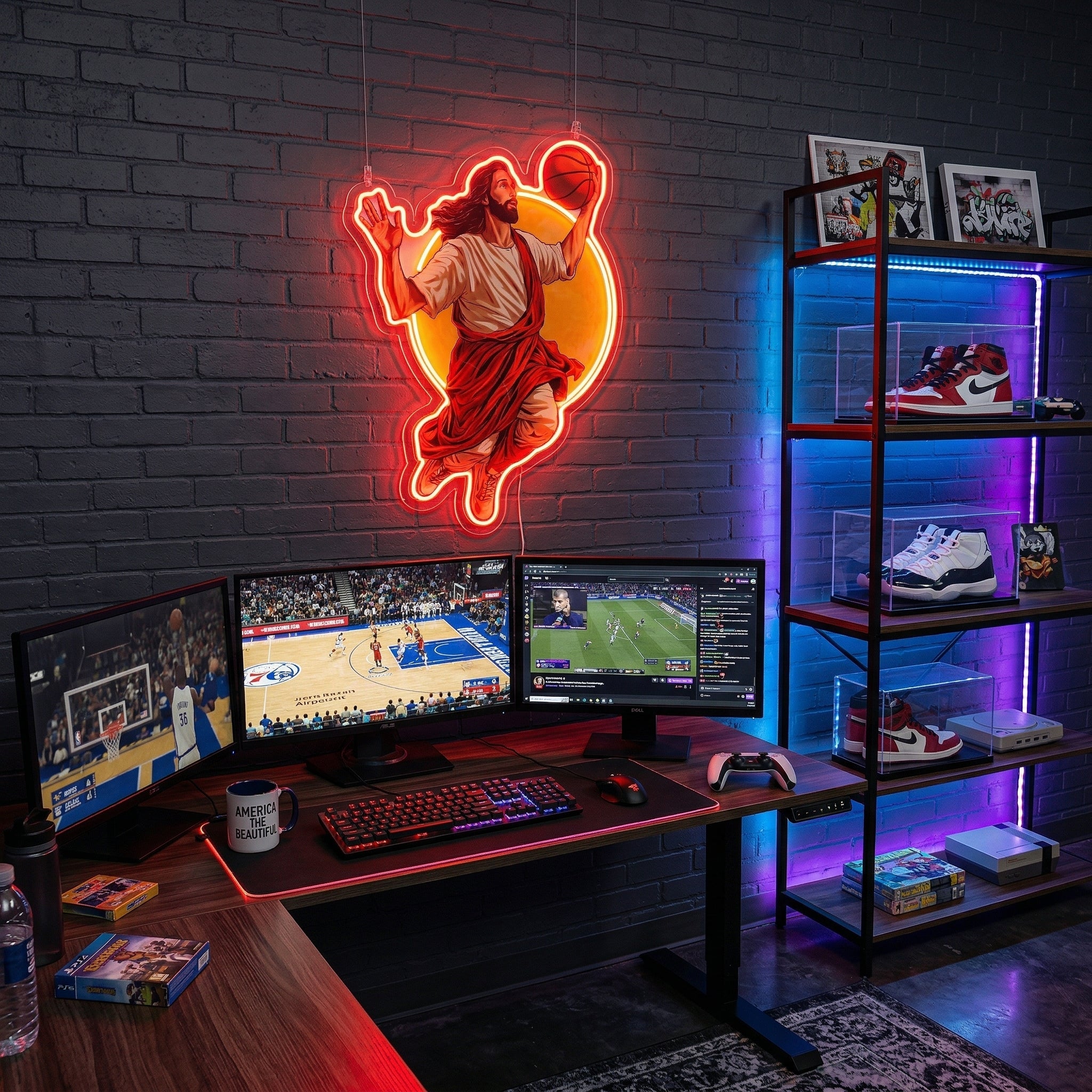 ShineNeon™ Jesus Basketball Neon Sign Holy Hoops Art for Man Cave USB Power - Shineneon