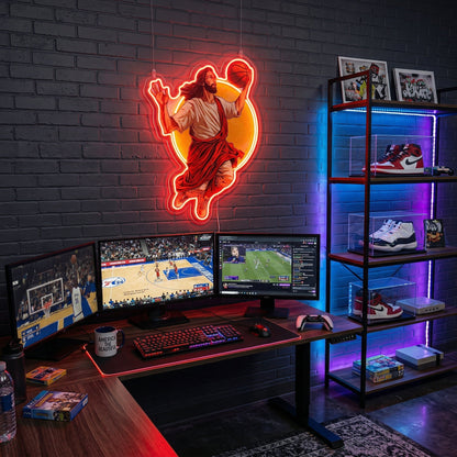 ShineNeon™ Jesus Basketball Neon Sign Holy Hoops Art for Man Cave USB Power - Shineneon