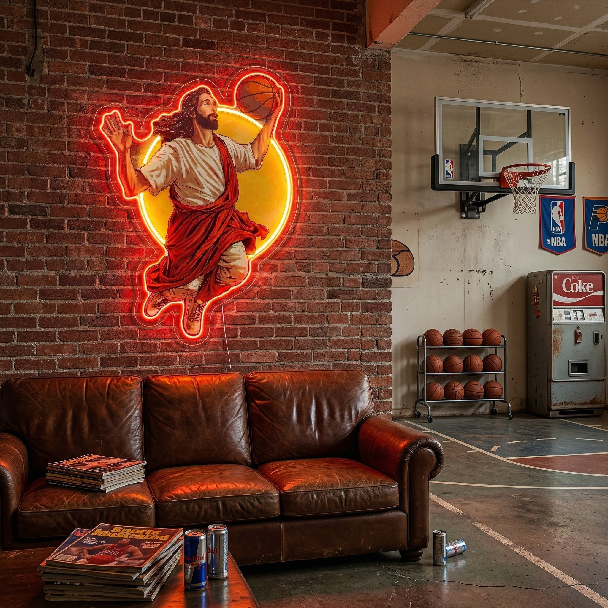ShineNeon™ Jesus Basketball Neon Sign Holy Hoops Art for Man Cave USB Power - Shineneon