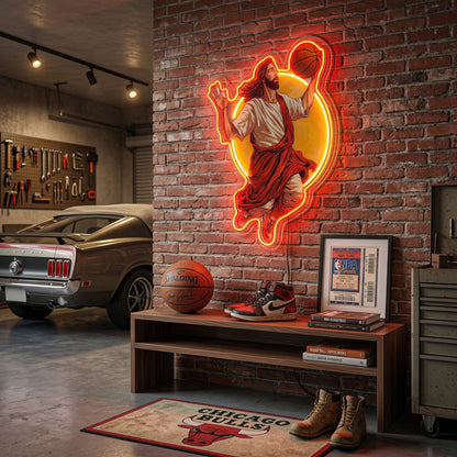 ShineNeon™ Jesus Basketball Neon Sign Holy Hoops Art for Man Cave USB Power - Shineneon