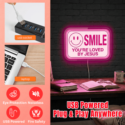 ShineNeon™ Jesus Loves You Smile LED Neon Sign Home Wall Faith Decor USB Powered - Shineneon