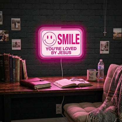 ShineNeon™ Jesus Loves You Smile LED Neon Sign Home Wall Faith Decor USB Powered - Shineneon