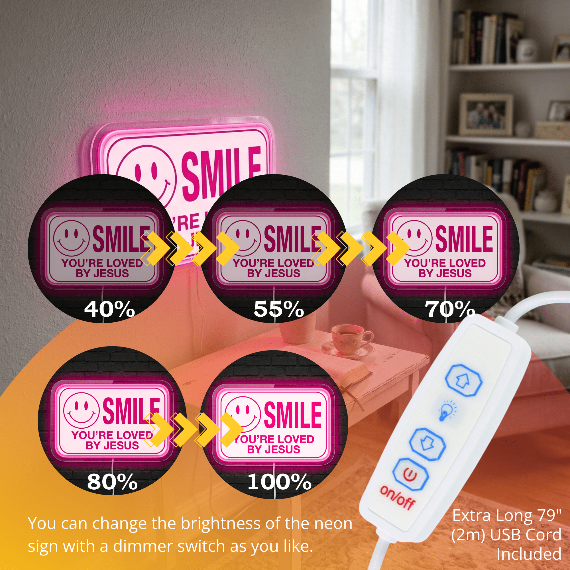 ShineNeon™ Jesus Loves You Smile LED Neon Sign Home Wall Faith Decor USB Powered - Shineneon