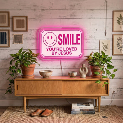 ShineNeon™ Jesus Loves You Smile LED Neon Sign Home Wall Faith Decor USB Powered - Shineneon