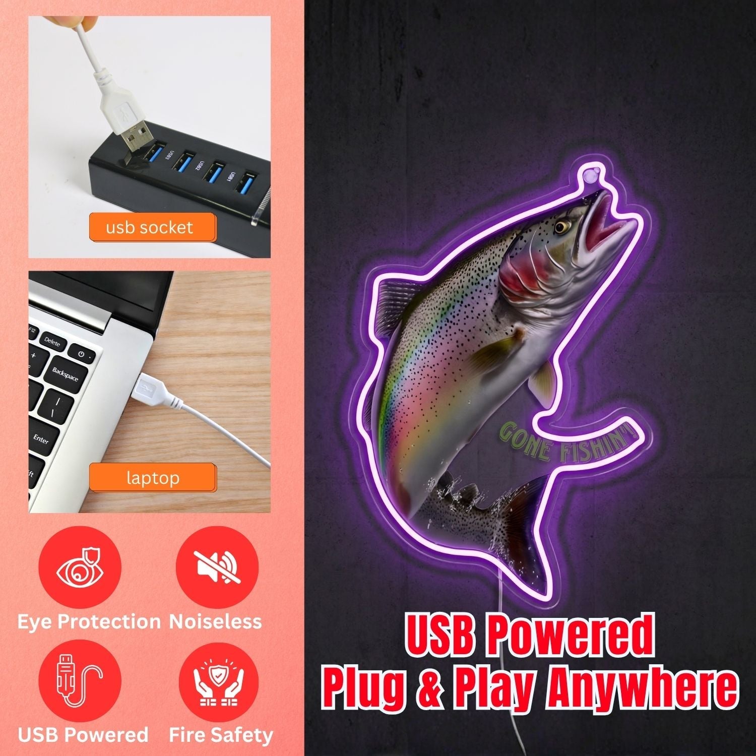 ShineNeon™ Jumping Trout Action neon sign USB Power - Shineneon