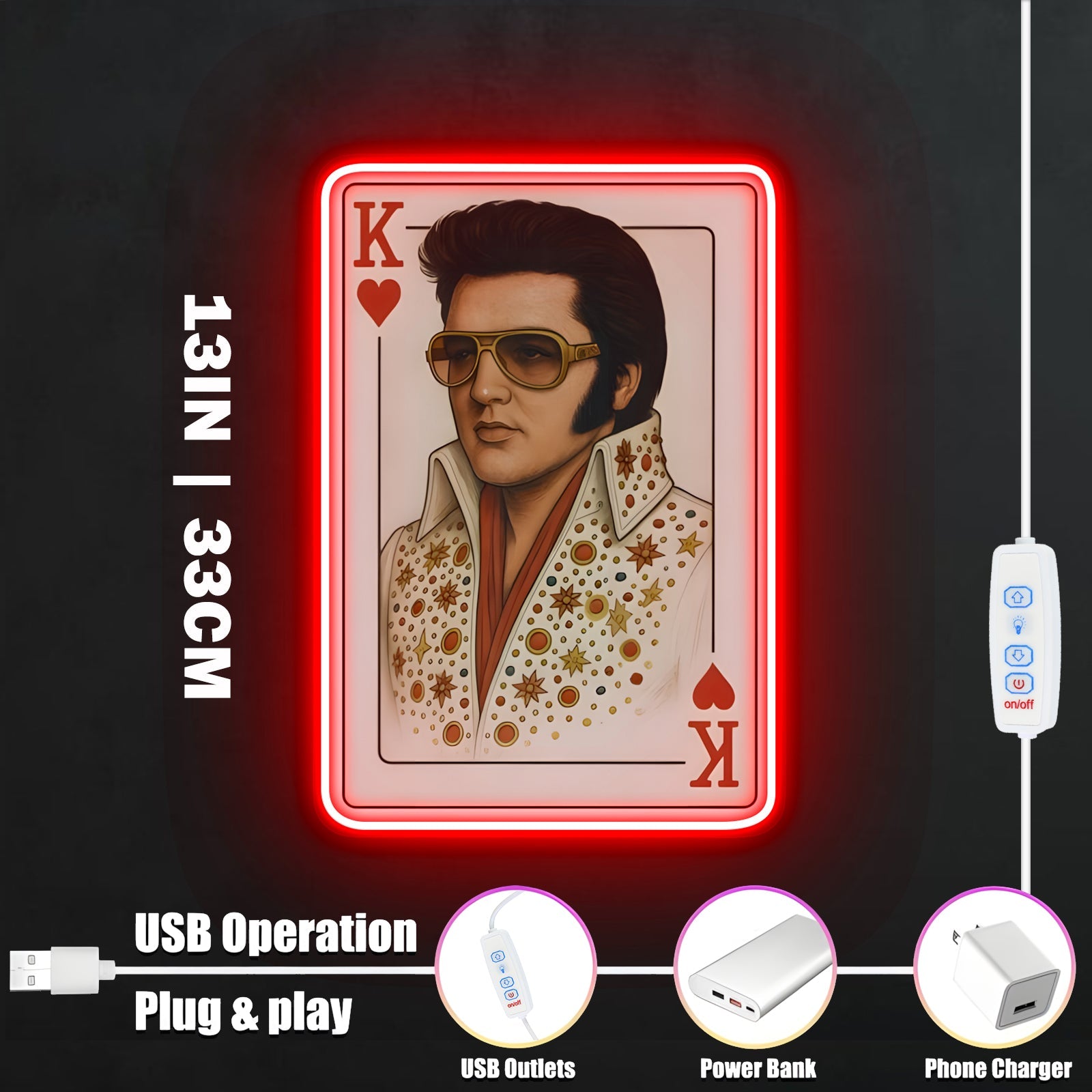ShineNeon™ King of Hearts Poker Card LED Neon Sign - USB Power Vegas Wall Decor - Shineneon
