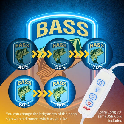 ShineNeon™ Largemouth Bass Fishing Neon Sign Outdoor Sportsman Wall Art Decor USB Power - Shineneon