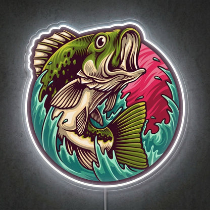 ShineNeon™ Largemouth Bass Leaping Neon Sign Dynamic Fishing Sunset Art USB Powered - Shineneon