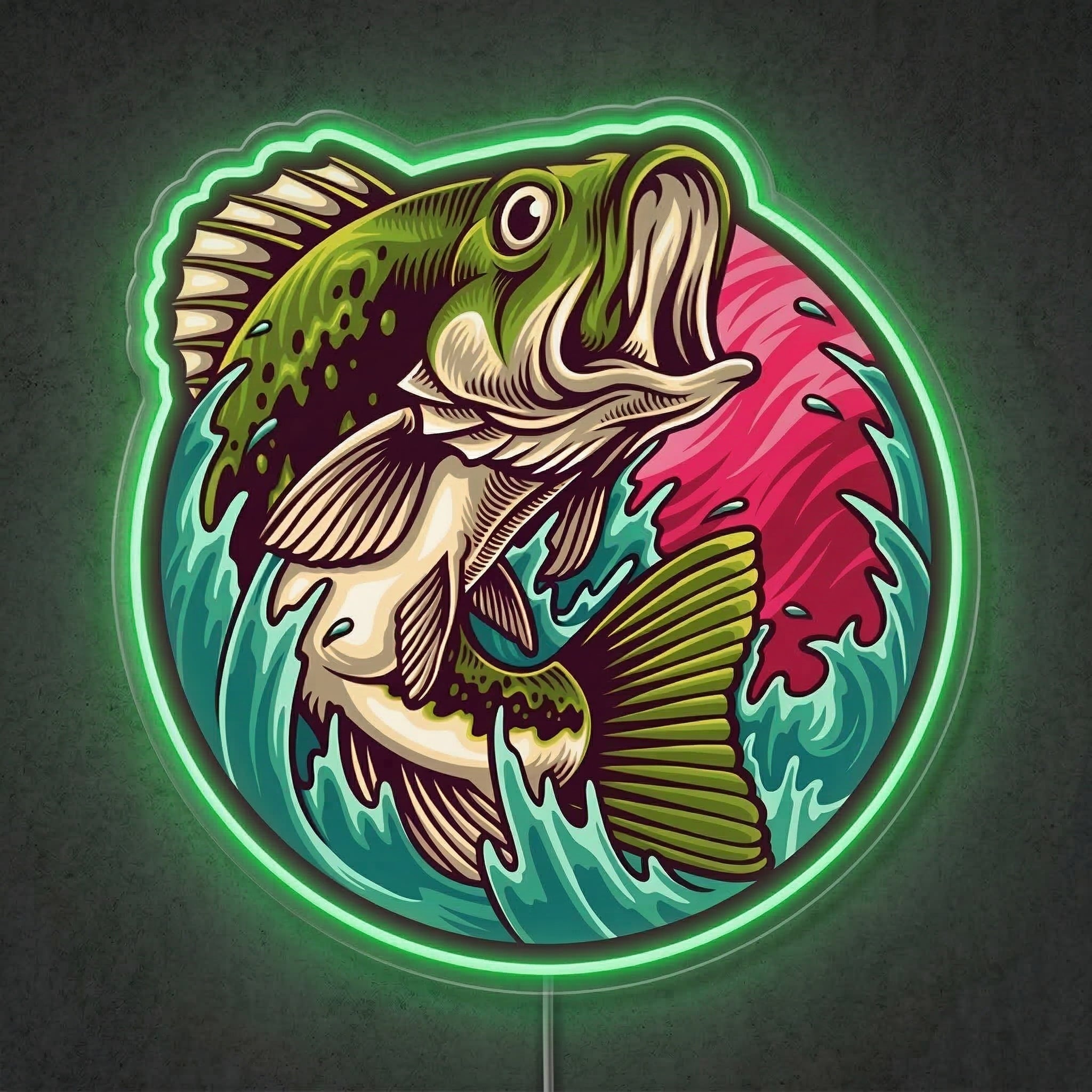 ShineNeon™ Largemouth Bass Leaping Neon Sign Dynamic Fishing Sunset Art USB Powered - Shineneon