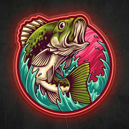ShineNeon™ Largemouth Bass Leaping Neon Sign Dynamic Fishing Sunset Art USB Powered - Shineneon