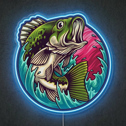 ShineNeon™ Largemouth Bass Leaping Neon Sign Dynamic Fishing Sunset Art USB Powered - Shineneon
