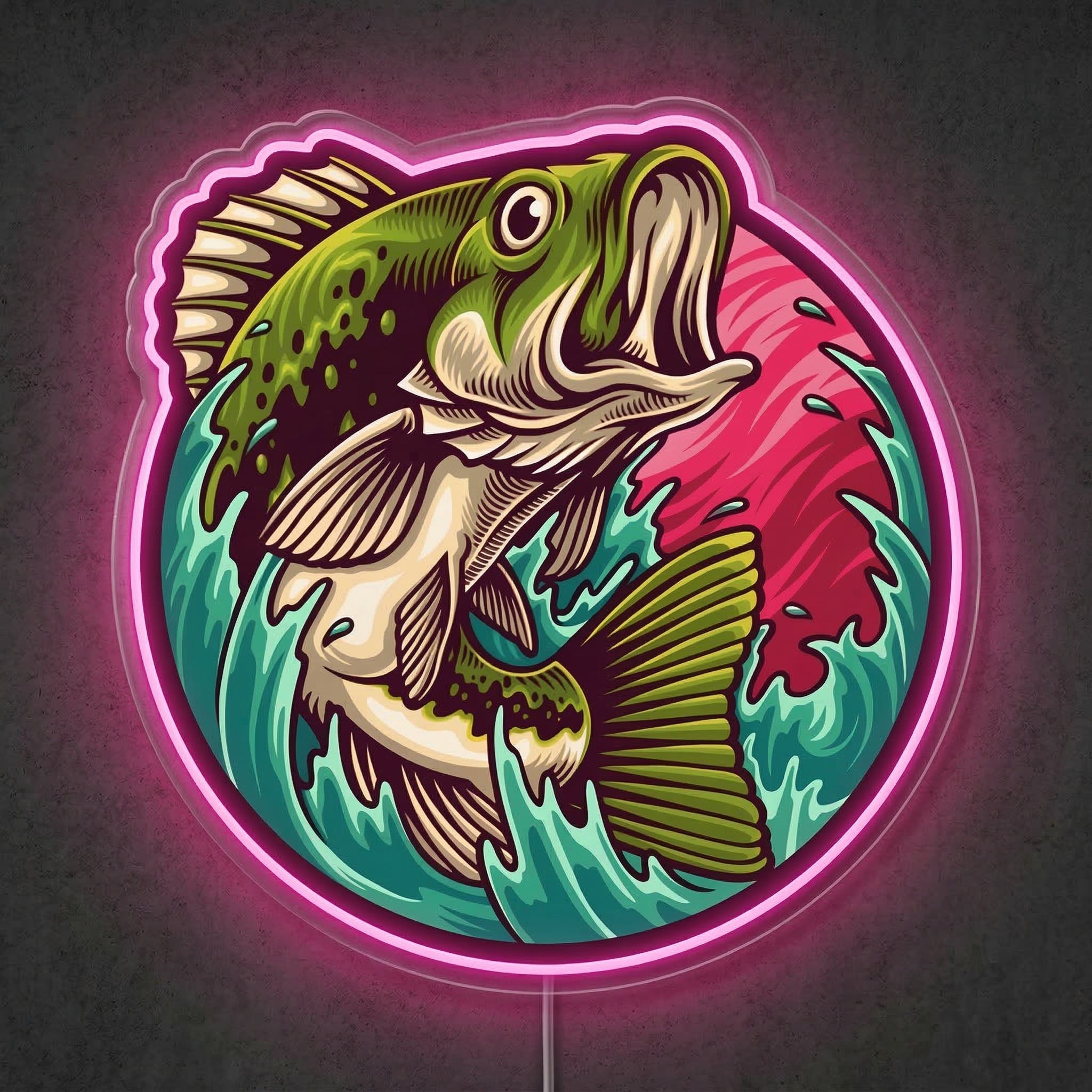 ShineNeon™ Largemouth Bass Leaping Neon Sign Dynamic Fishing Sunset Art USB Powered - Shineneon
