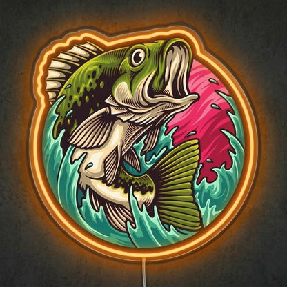 ShineNeon™ Largemouth Bass Leaping Neon Sign Dynamic Fishing Sunset Art USB Powered - Shineneon