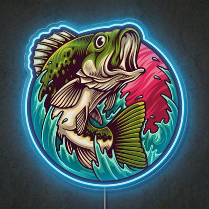 ShineNeon™ Largemouth Bass Leaping Neon Sign Dynamic Fishing Sunset Art USB Powered - Shineneon