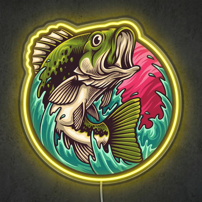 ShineNeon™ Largemouth Bass Leaping Neon Sign Dynamic Fishing Sunset Art USB Powered - Shineneon