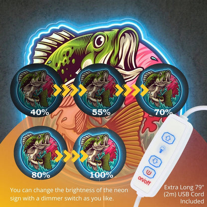 ShineNeon™ Largemouth Bass Leaping Neon Sign Dynamic Fishing Sunset Art USB Powered - Shineneon