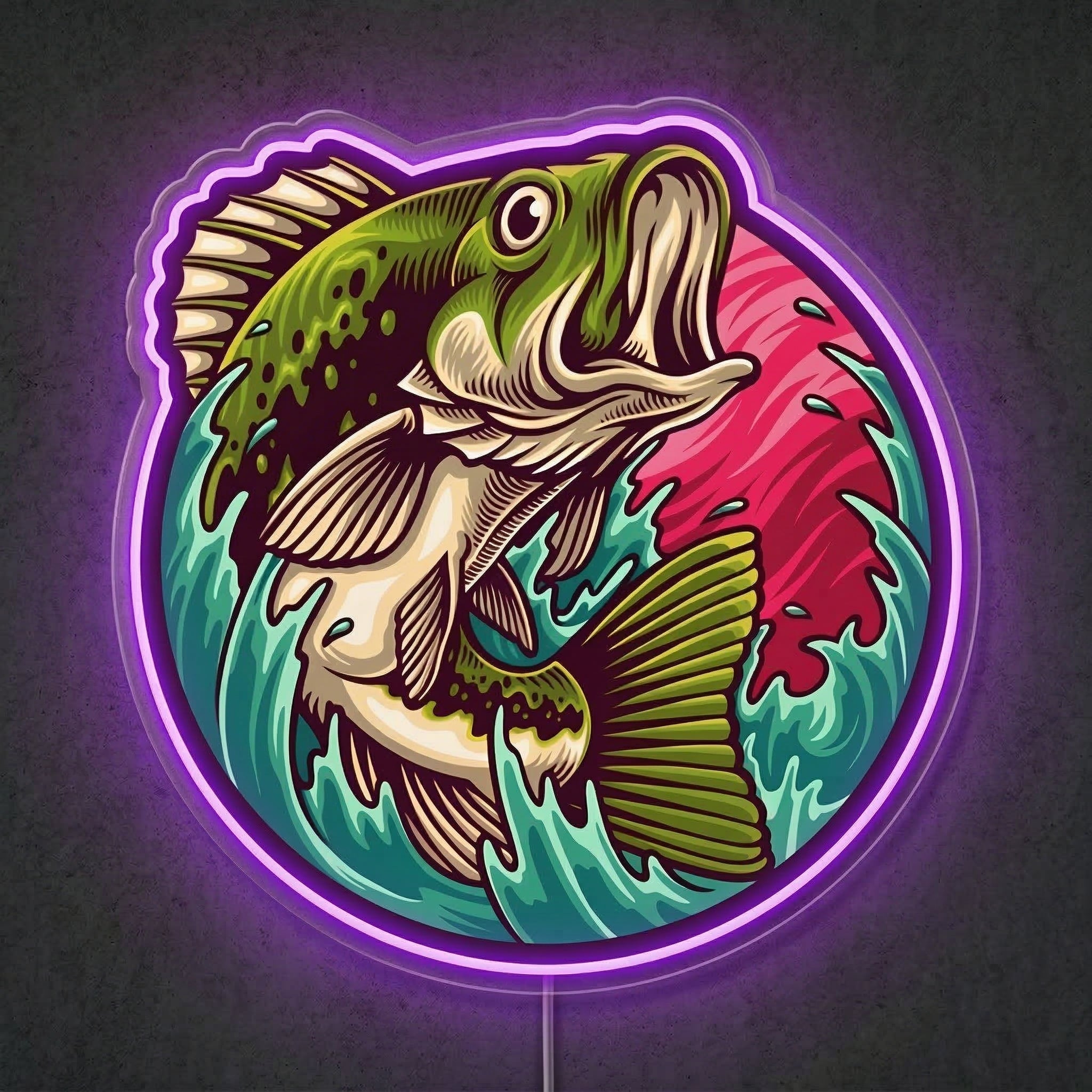 ShineNeon™ Largemouth Bass Leaping Neon Sign Dynamic Fishing Sunset Art USB Powered - Shineneon