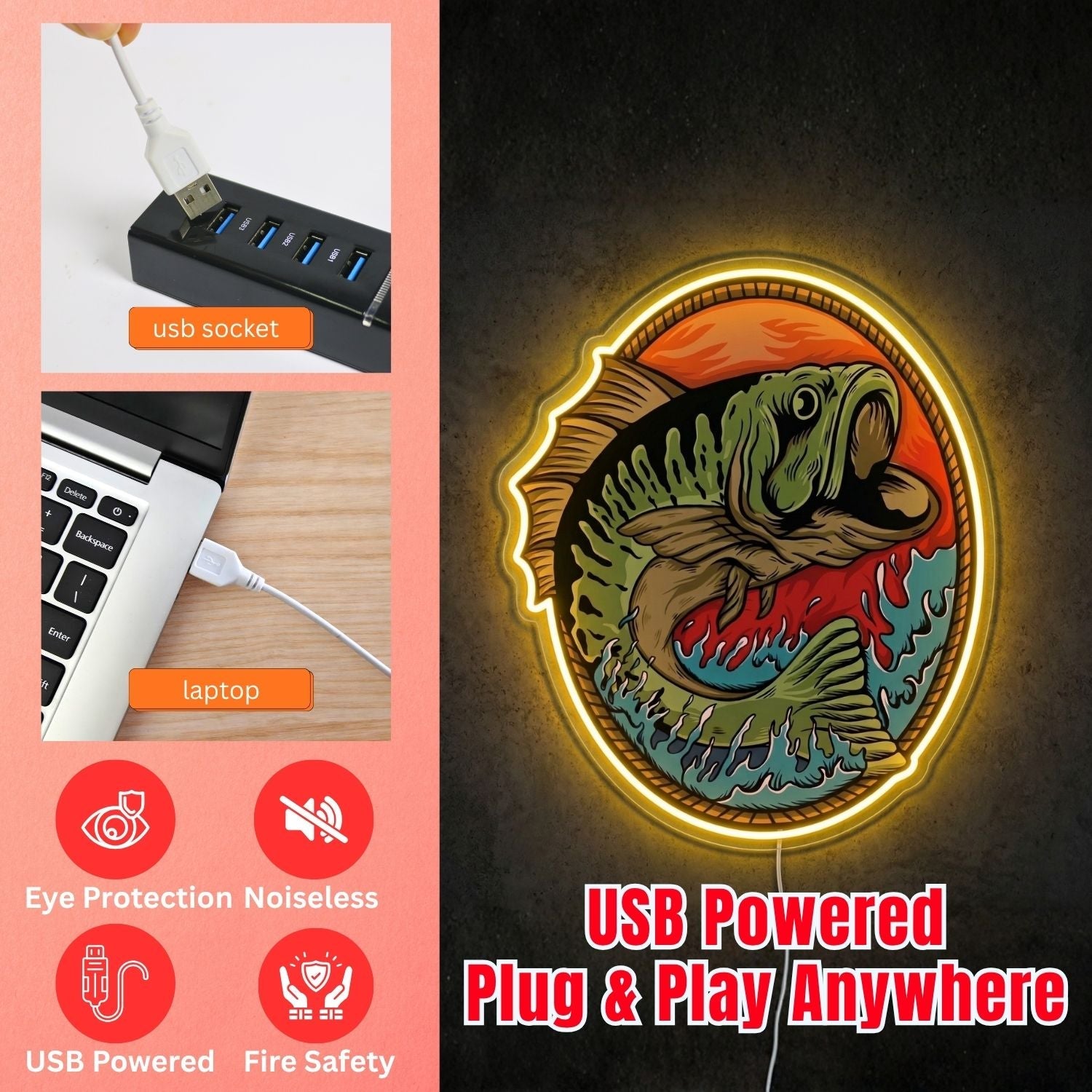 ShineNeon™ Largemouth Lake Badge neon sign USB Power - Shineneon