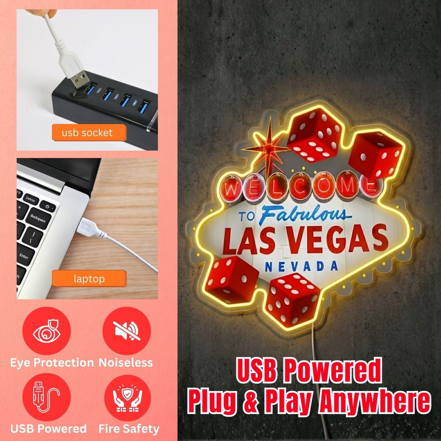 ShineNeon™ Las Vegas Dice neon sign USB Power - Shineneon