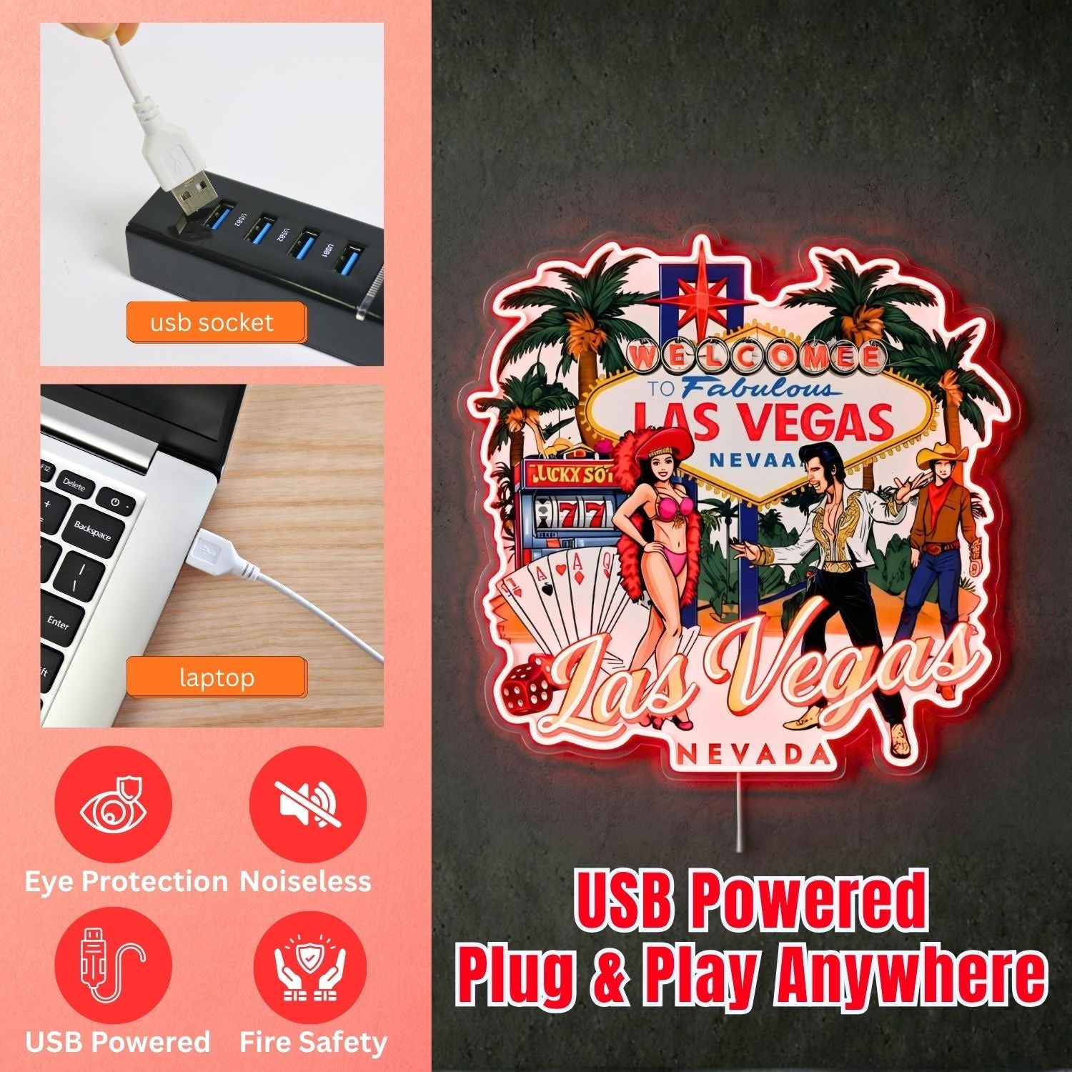 ShineNeon™ Las Vegas Palm Glow neon sign USB Power - Shineneon