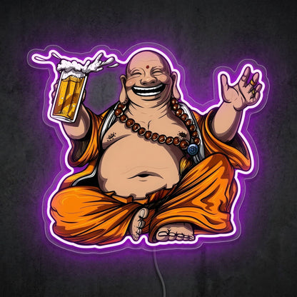 ShineNeon™ Laughing Buddha Beer Neon Sign Zen Garden Bar Decor USB Power Neon Sign - Shineneon