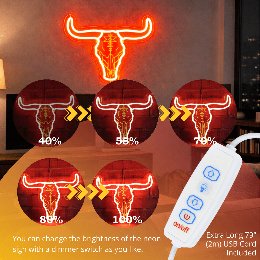 ShineNeon™ Longhorn Bull Skull LED Neon Sign - Rustic Western Wall Decor for Bar & Man Cave - Shineneon