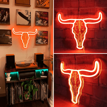 ShineNeon™ Longhorn Bull Skull LED Neon Sign - Rustic Western Wall Decor for Bar & Man Cave - Shineneon