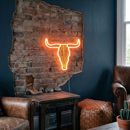 ShineNeon™ Longhorn Bull Skull LED Neon Sign - Rustic Western Wall Decor for Bar & Man Cave - Shineneon