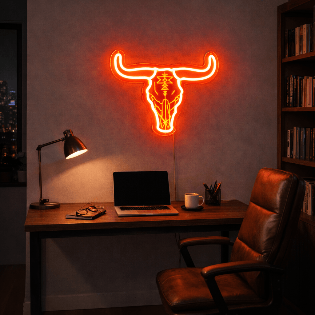 ShineNeon™ Longhorn Bull Skull LED Neon Sign - Rustic Western Wall Decor for Bar & Man Cave - Shineneon