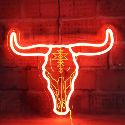 ShineNeon™ Longhorn Bull Skull LED Neon Sign - Rustic Western Wall Decor for Bar & Man Cave - Shineneon