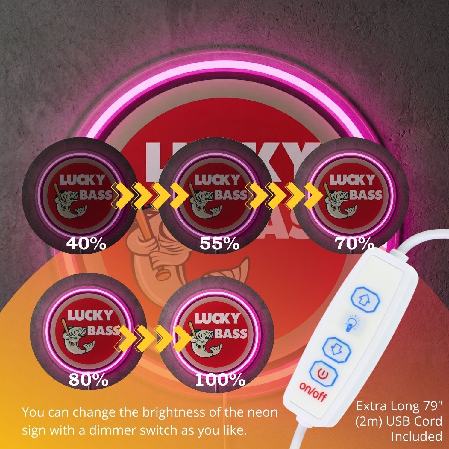 ShineNeon™ Lucky Bass Badge neon sign USB Power - Shineneon
