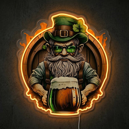 ShineNeon™ Lucky Leprechaun Beer Barrel Neon Sign St. Patrick’s Day Man Cave Decor USB Power - Shineneon