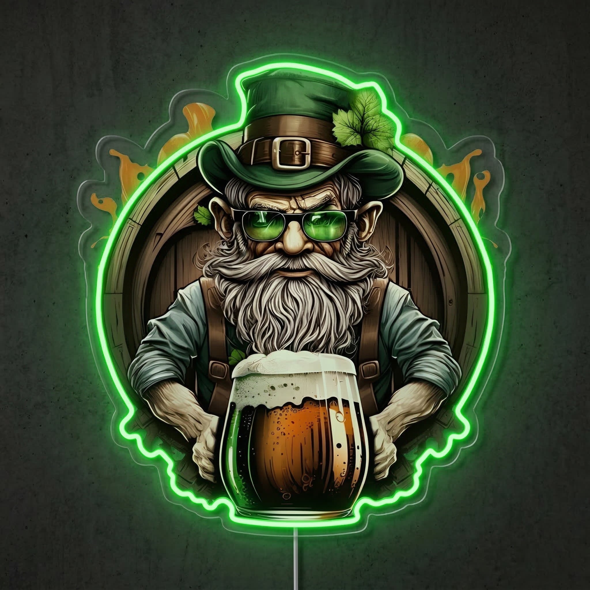 ShineNeon™ Lucky Leprechaun Beer Barrel Neon Sign St. Patrick’s Day Man Cave Decor USB Power - Shineneon
