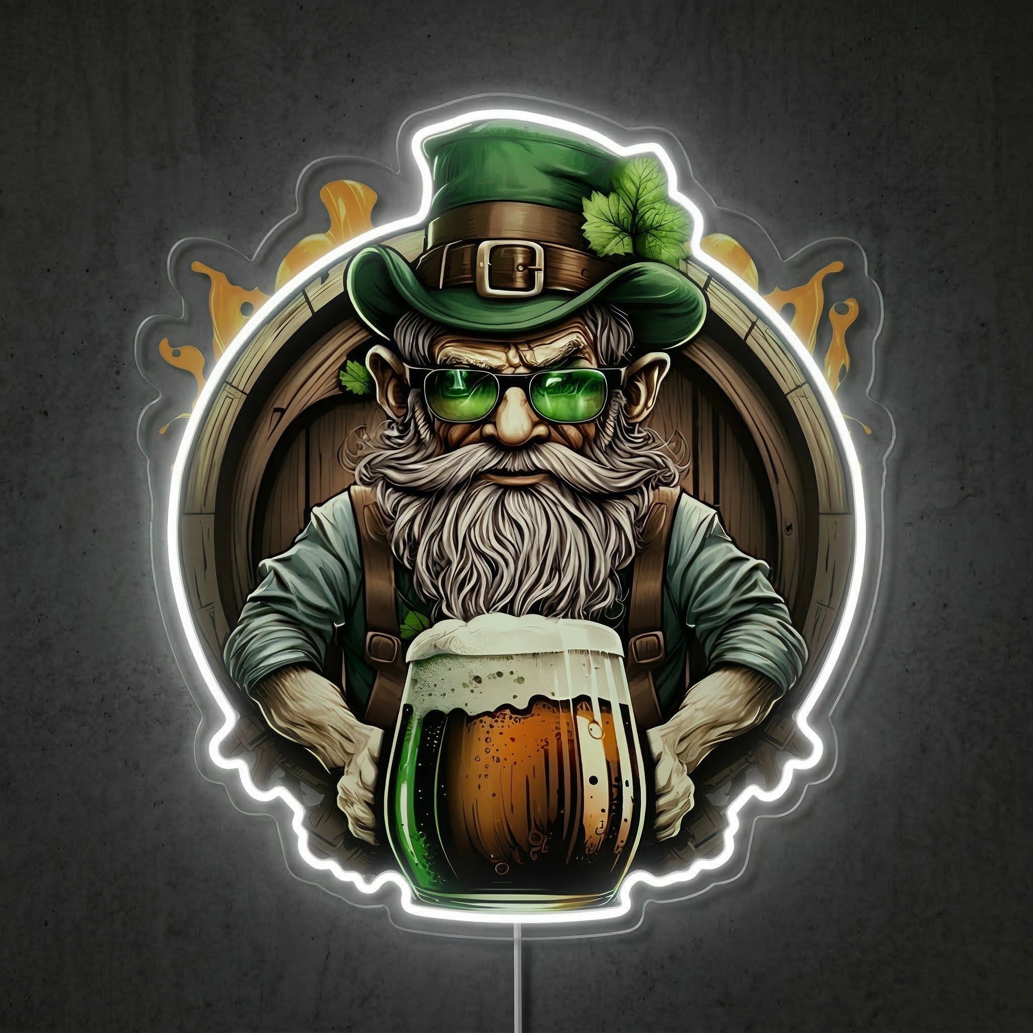 ShineNeon™ Lucky Leprechaun Beer Barrel Neon Sign St. Patrick’s Day Man Cave Decor USB Power - Shineneon