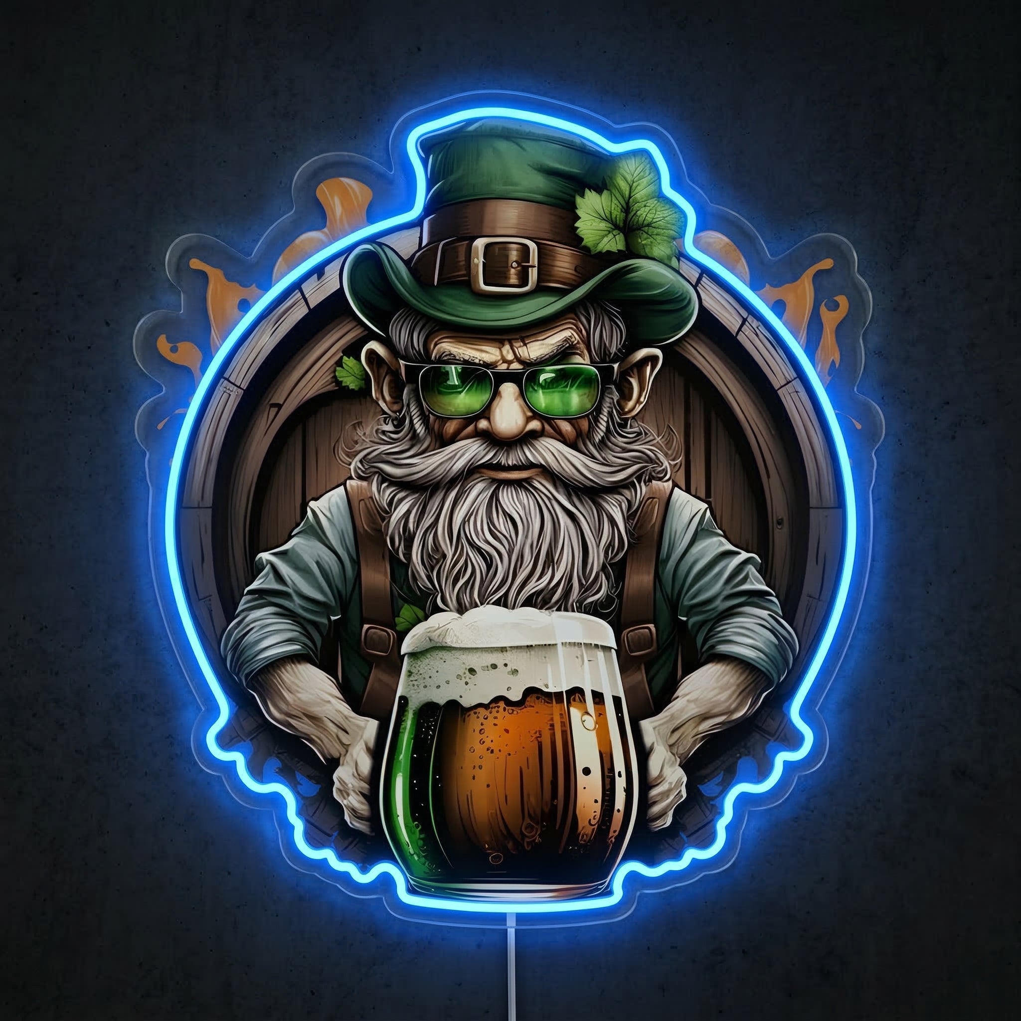 ShineNeon™ Lucky Leprechaun Beer Barrel Neon Sign St. Patrick’s Day Man Cave Decor USB Power - Shineneon