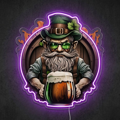 ShineNeon™ Lucky Leprechaun Beer Barrel Neon Sign St. Patrick’s Day Man Cave Decor USB Power - Shineneon