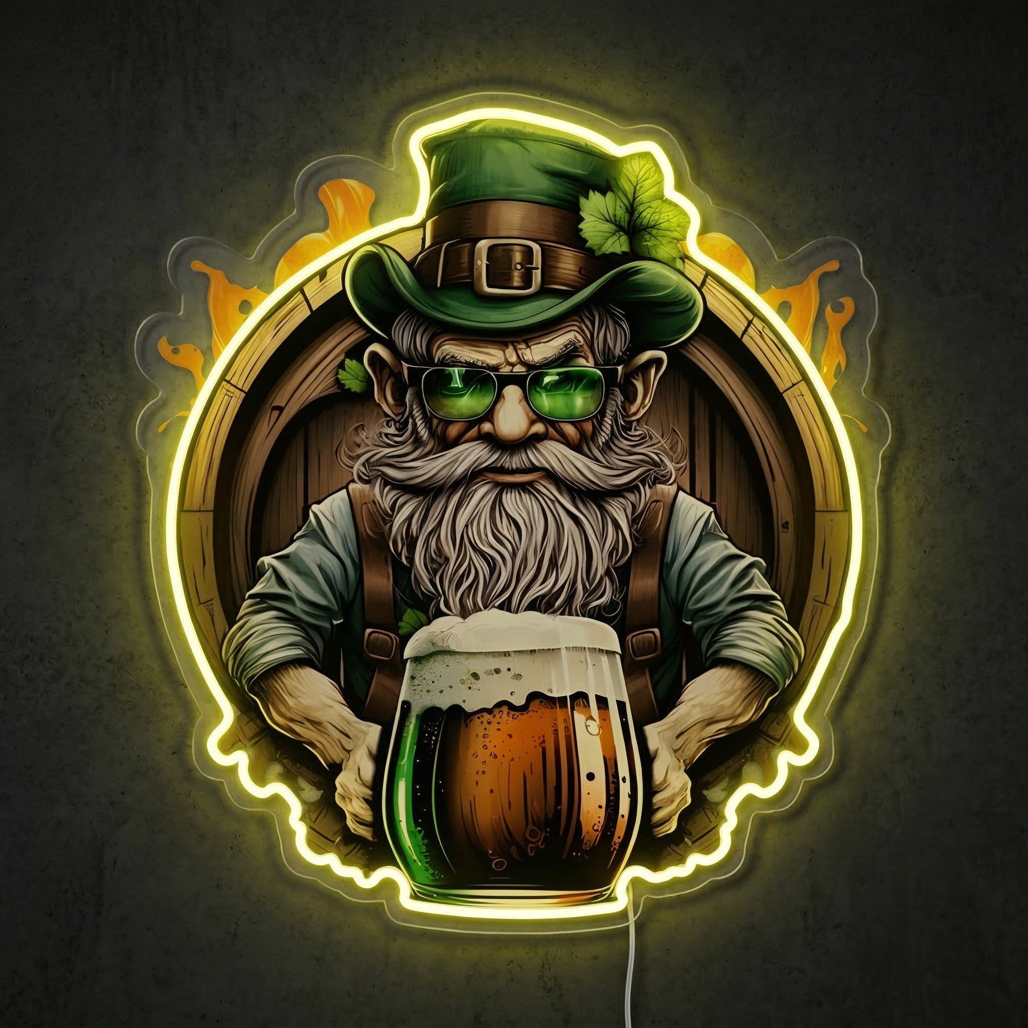 ShineNeon™ Lucky Leprechaun Beer Barrel Neon Sign St. Patrick’s Day Man Cave Decor USB Power - Shineneon