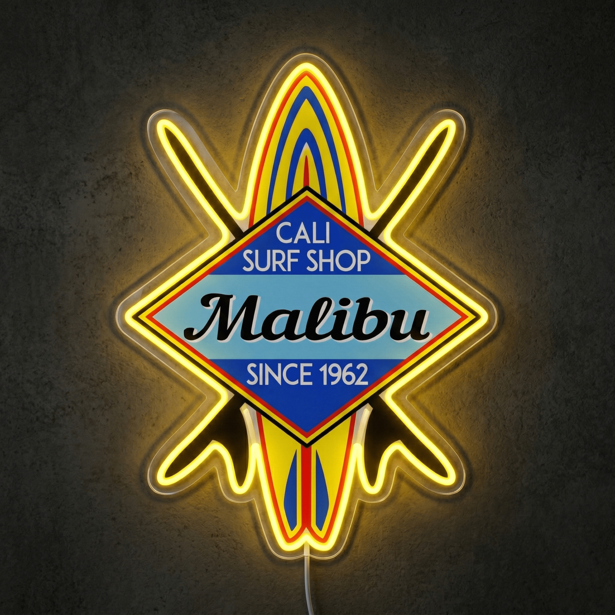 ShineNeon™ Malibu Cali Surf Shop LED Neon Sign - Retro Beach Vibe Wall Decor (USB Powered) - Shineneon