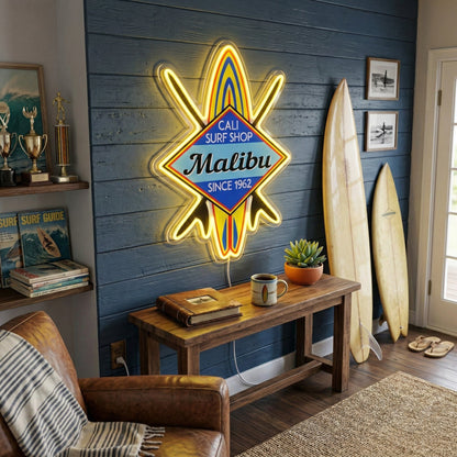 ShineNeon™ Malibu Cali Surf Shop LED Neon Sign - Retro Beach Vibe Wall Decor (USB Powered) - Shineneon